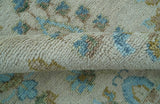 Custom Made Traditional Oriental Design Ivory And Blue Hand knotted Wool Area Rug