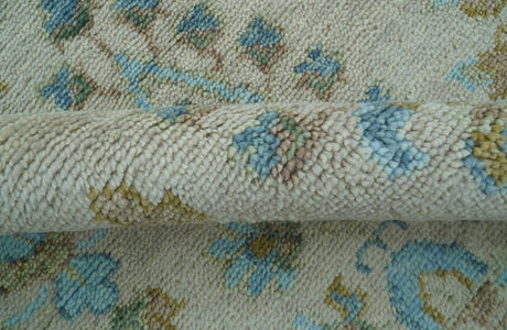 Custom Made Traditional Oriental Design Ivory And Blue Hand knotted Wool Area Rug