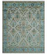 Custom Made Traditional Oriental Design Ivory And Blue Hand knotted Wool Area Rug