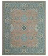 Custom Made Traditional Oriental Design Pink And Blue Hand Tufted Wool Area Rug