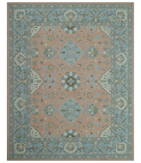 Custom Made Traditional Oriental Design Pink And Blue Hand Tufted Wool Area Rug