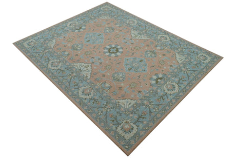 Custom Made Traditional Oriental Design Pink And Blue Hand Tufted Wool Area Rug