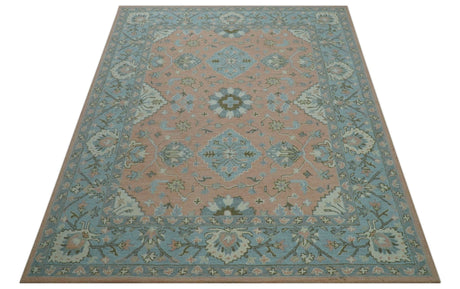 Custom Made Traditional Oriental Design Pink And Blue Hand Tufted Wool Area Rug