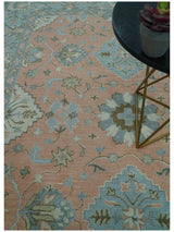 Custom Made Traditional Oriental Design Pink And Blue Hand Tufted Wool Area Rug