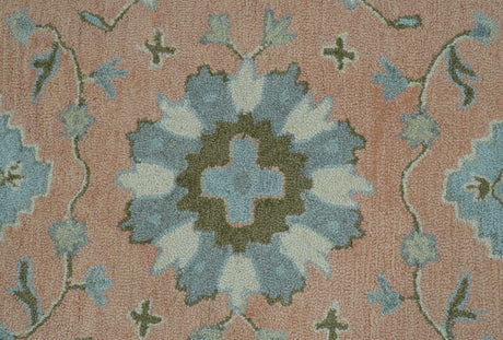 Custom Made Traditional Oriental Design Pink And Blue Hand Tufted Wool Area Rug