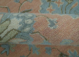 Custom Made Traditional Oriental Design Pink And Blue Hand Tufted Wool Area Rug