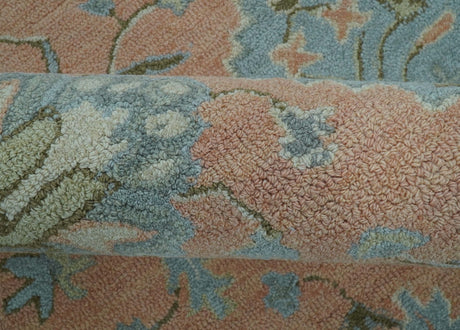 Custom Made Traditional Oriental Design Pink And Blue Hand Tufted Wool Area Rug