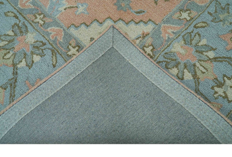 Custom Made Traditional Oriental Design Pink And Blue Hand Tufted Wool Area Rug