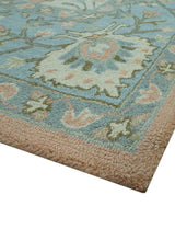 Custom Made Traditional Oriental Design Pink And Blue Hand Tufted Wool Area Rug