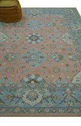 Custom Made Traditional Oriental Design Pink And Blue Hand Tufted Wool Area Rug