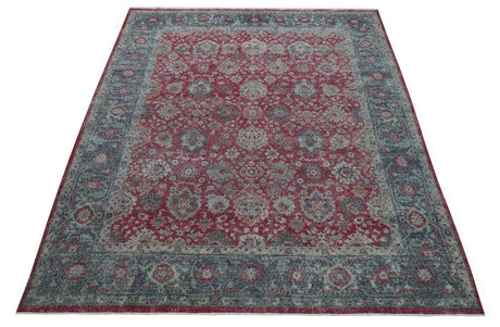 Custom Made Traditional Oriental Design Red And Blue Hand Knotted Wool Area Rug