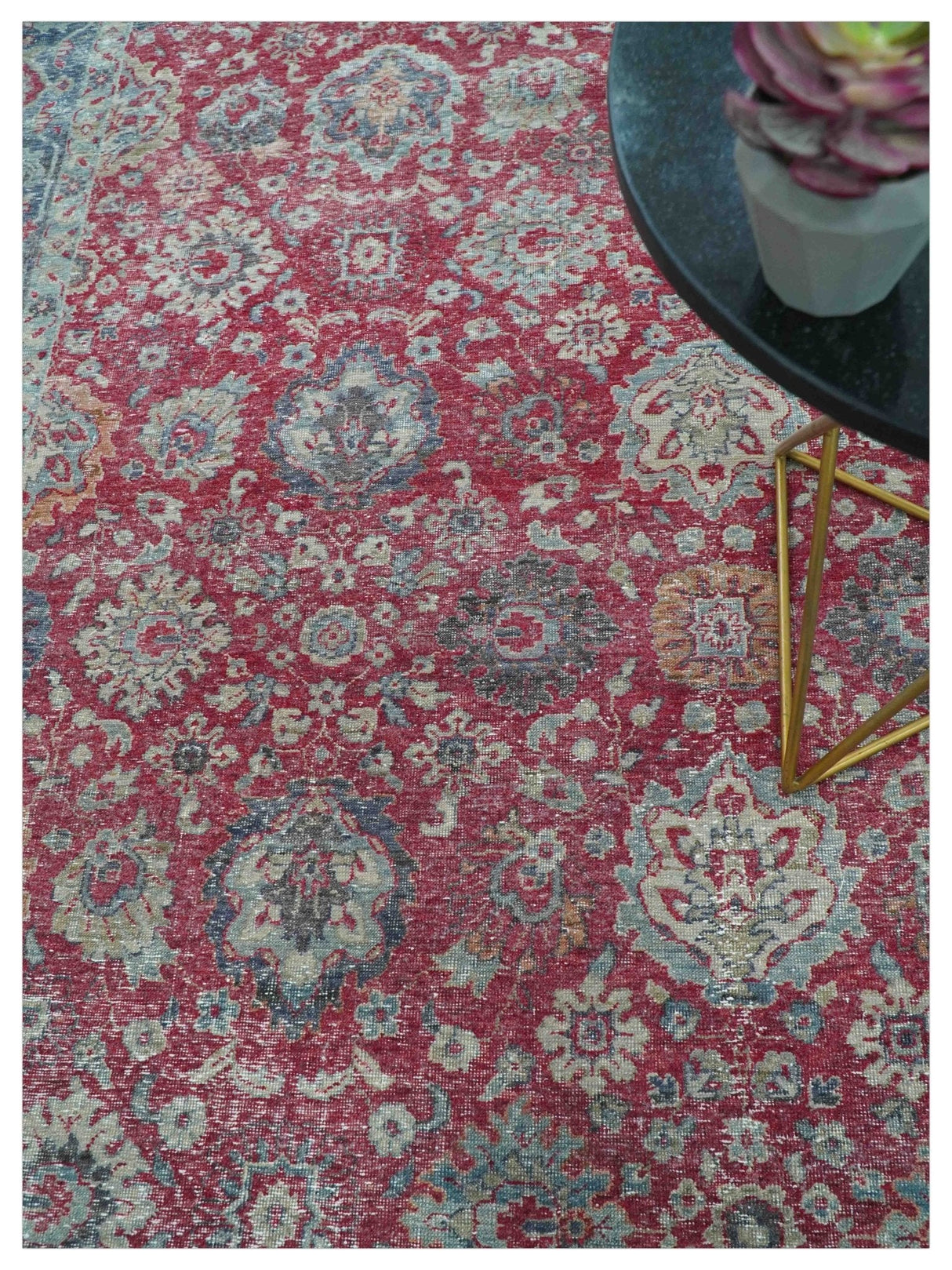 Custom Made Traditional Oriental Design Red And Blue Hand Knotted Wool Area Rug