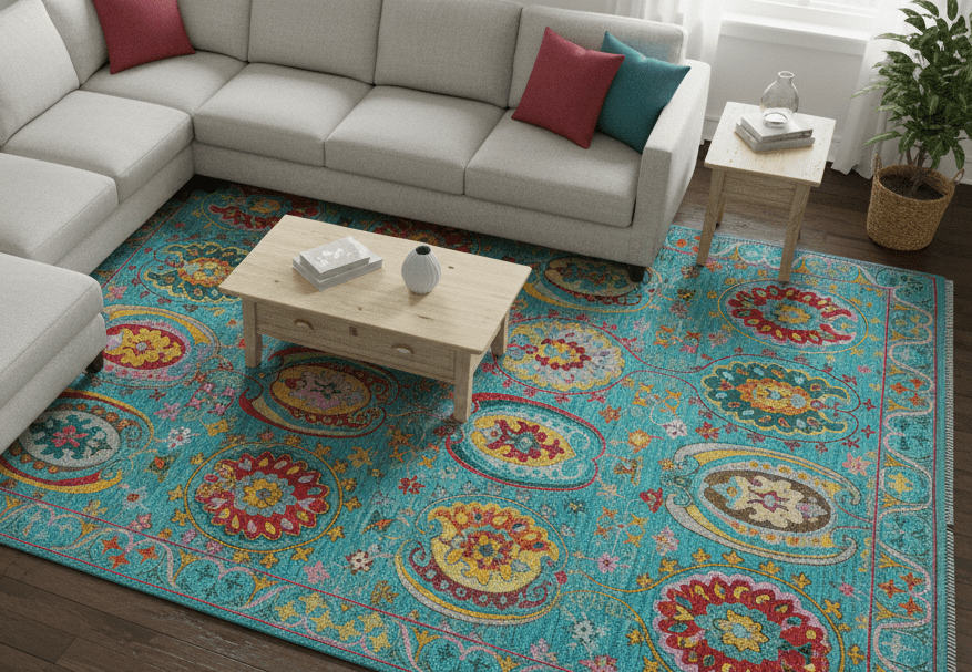 Custom Made Traditional Oriental Design Teal Hand Knotted Wool Area Rug