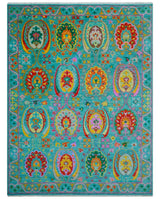 Custom Made Traditional Oriental Design Teal Hand Knotted Wool Area Rug