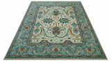 Custom Made Traditional Oriental Oushak Ivory And Blue Hand Knotted Wool Rug