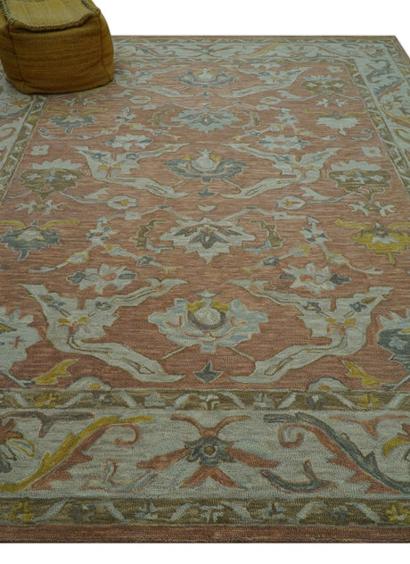 Custom Made Traditional Oriental Rust And Ivory Hand Tufted Wool Area Rug