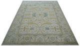 Custom Made Traditional Oushak Beige And Blue Hand Knotted Wool Rug