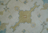 Custom Made Traditional Oushak Beige And Blue Hand Knotted Wool Rug