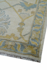 Custom Made Traditional Oushak Beige And Blue Hand Knotted Wool Rug