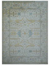 Custom Made Traditional Oushak Beige And Blue Hand Knotted Wool Rug