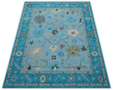 Custom Made Traditional Oushak Blue And Beige Hand Tufted Wool Area Rug