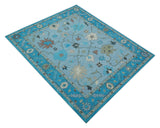 Custom Made Traditional Oushak Blue And Beige Hand Tufted Wool Area Rug