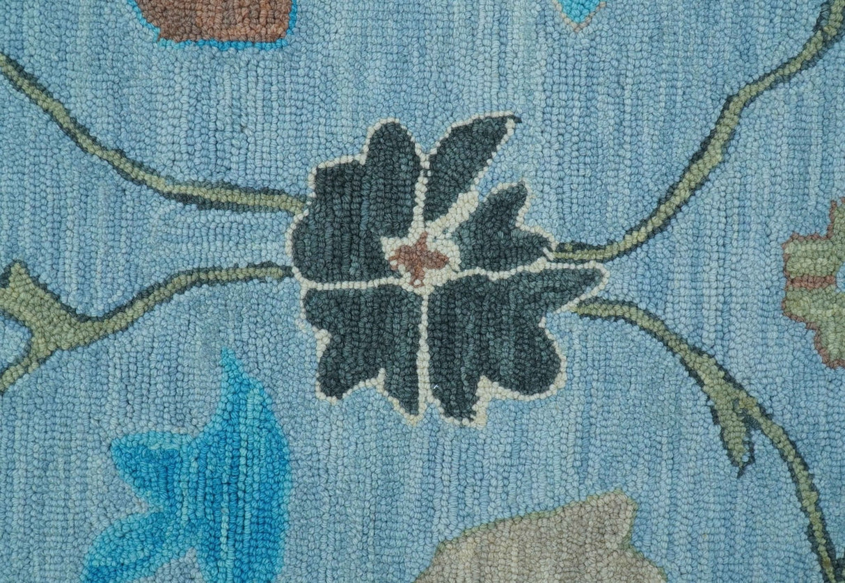 Custom Made Traditional Oushak Blue And Beige Hand Tufted Wool Area Rug