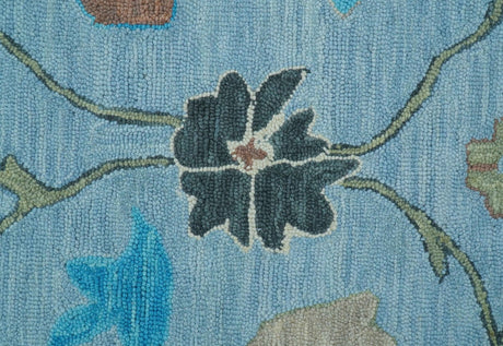 Custom Made Traditional Oushak Blue And Beige Hand Tufted Wool Area Rug