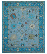 Custom Made Traditional Oushak Blue And Beige Hand Tufted Wool Area Rug