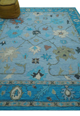 Custom Made Traditional Oushak Blue And Beige Hand Tufted Wool Area Rug