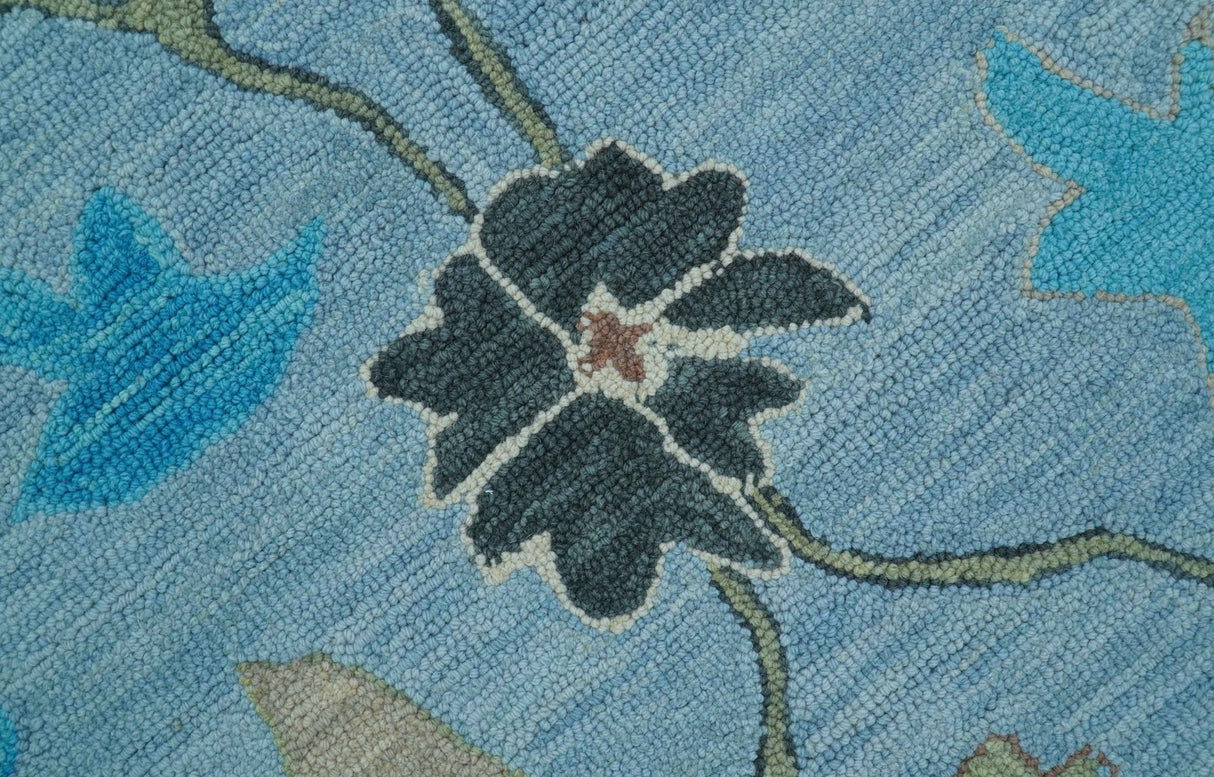 Custom Made Traditional Oushak Blue And Beige Hand Tufted Wool Area Rug
