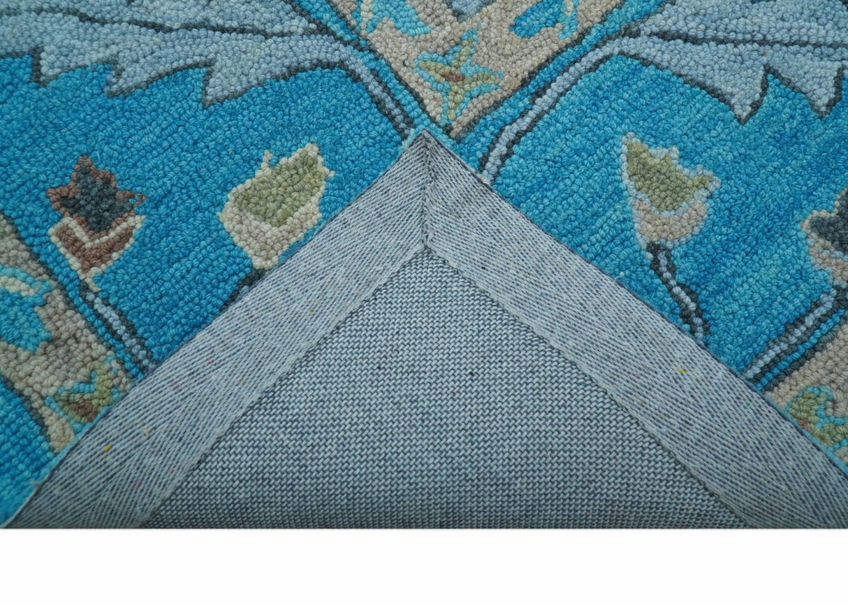 Custom Made Traditional Oushak Blue And Beige Hand Tufted Wool Area Rug