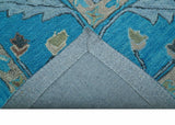 Custom Made Traditional Oushak Blue And Beige Hand Tufted Wool Area Rug