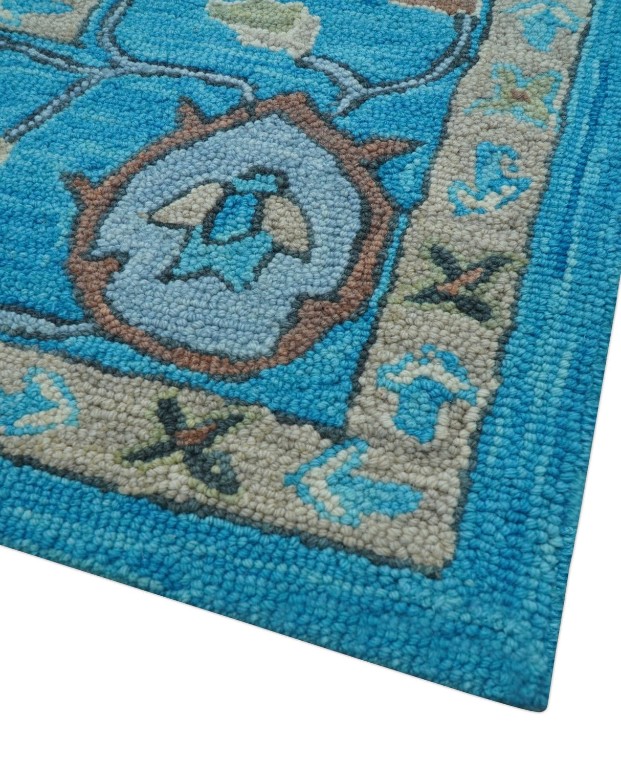 Custom Made Traditional Oushak Blue And Beige Hand Tufted Wool Area Rug
