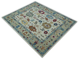Custom Made Traditional Oushak Blue And Beige Hand Tufted Wool Rug