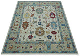 Custom Made Traditional Oushak Blue And Beige Hand Tufted Wool Rug