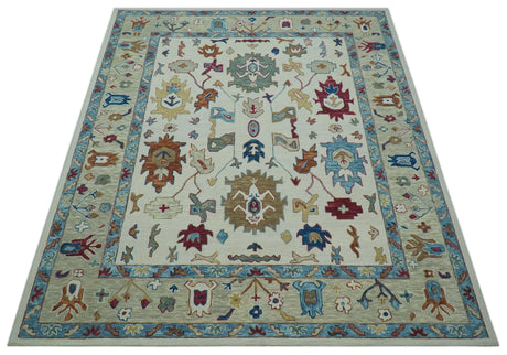 Custom Made Traditional Oushak Blue And Beige Hand Tufted Wool Rug
