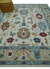 Custom Made Traditional Oushak Blue And Beige Hand Tufted Wool Rug