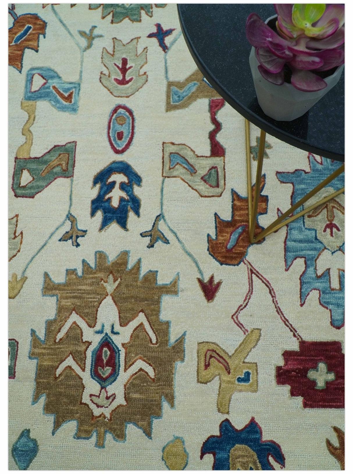 Custom Made Traditional Oushak Blue And Beige Hand Tufted Wool Rug