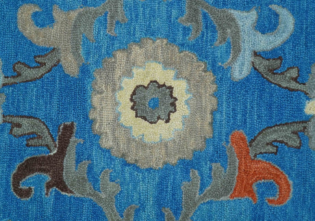 Custom Made Traditional Oushak Blue And Beige Hand Tufted Wool Rug