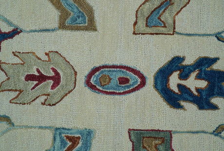 Custom Made Traditional Oushak Blue And Beige Hand Tufted Wool Rug