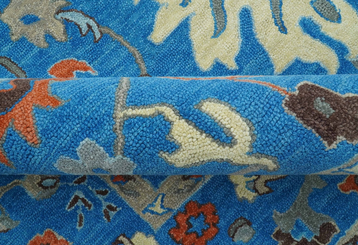 Custom Made Traditional Oushak Blue And Beige Hand Tufted Wool Rug