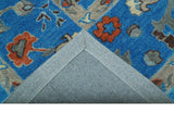 Custom Made Traditional Oushak Blue And Beige Hand Tufted Wool Rug