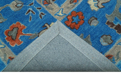 Custom Made Traditional Oushak Blue And Beige Hand Tufted Wool Rug