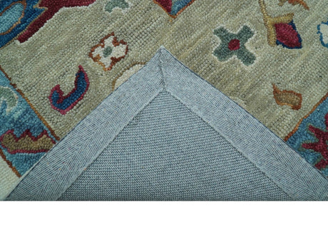 Custom Made Traditional Oushak Blue And Beige Hand Tufted Wool Rug