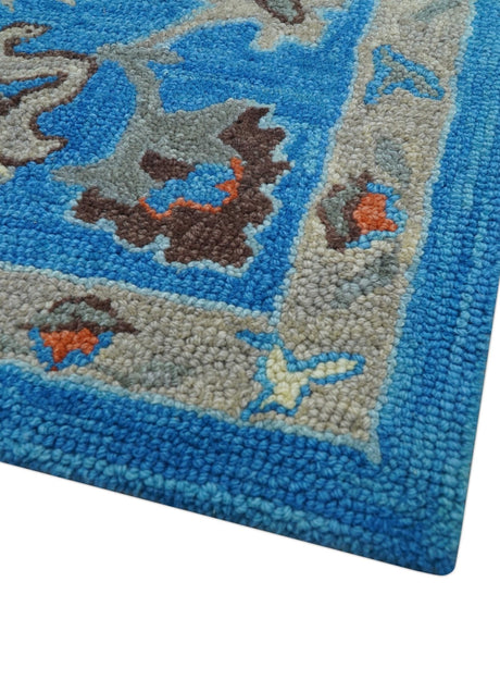 Custom Made Traditional Oushak Blue And Beige Hand Tufted Wool Rug