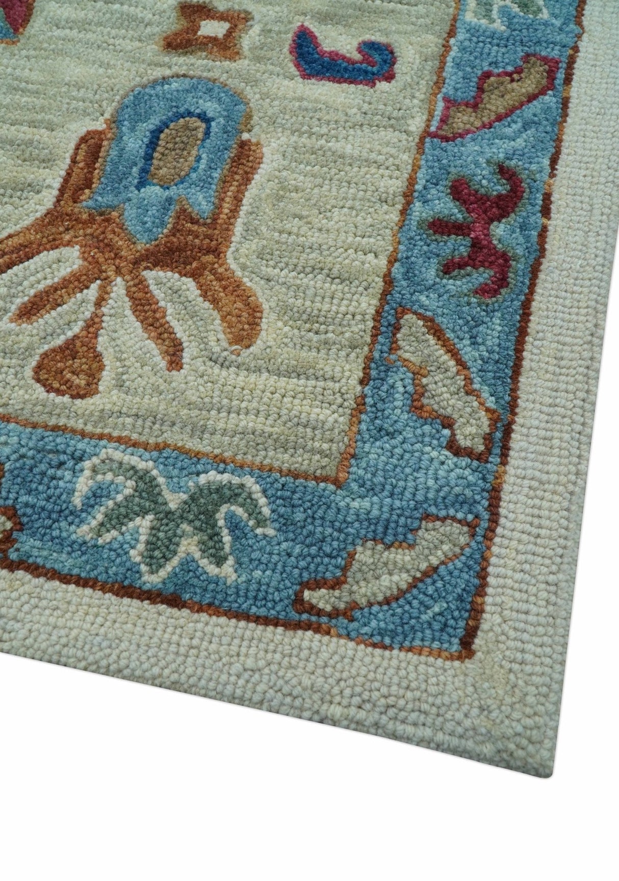 Custom Made Traditional Oushak Blue And Beige Hand Tufted Wool Rug