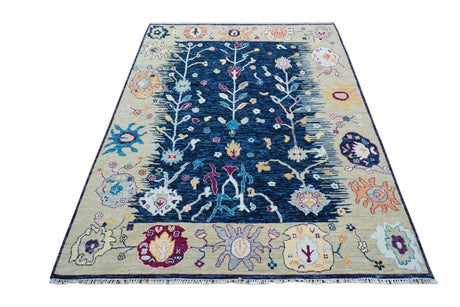 Custom Made Traditional Oushak Blue And Ivory Hand Knotted Wool Rug