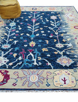Custom Made Traditional Oushak Blue And Ivory Hand Knotted Wool Rug