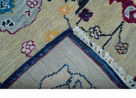 Custom Made Traditional Oushak Blue And Ivory Hand Knotted Wool Rug